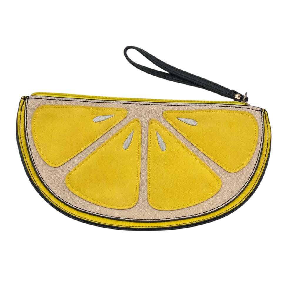 New Look Lemon Wedge Slice Wristlet Clutch Bag Yellow Black Citrus Novelty Y2K - Picture 5 of 7